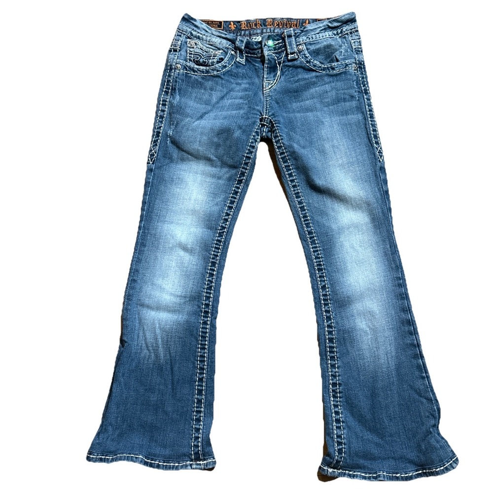Rock Revival‎ Jeans Women's 27 Camila Flare Low Rise Stretch Boho Rhinestone